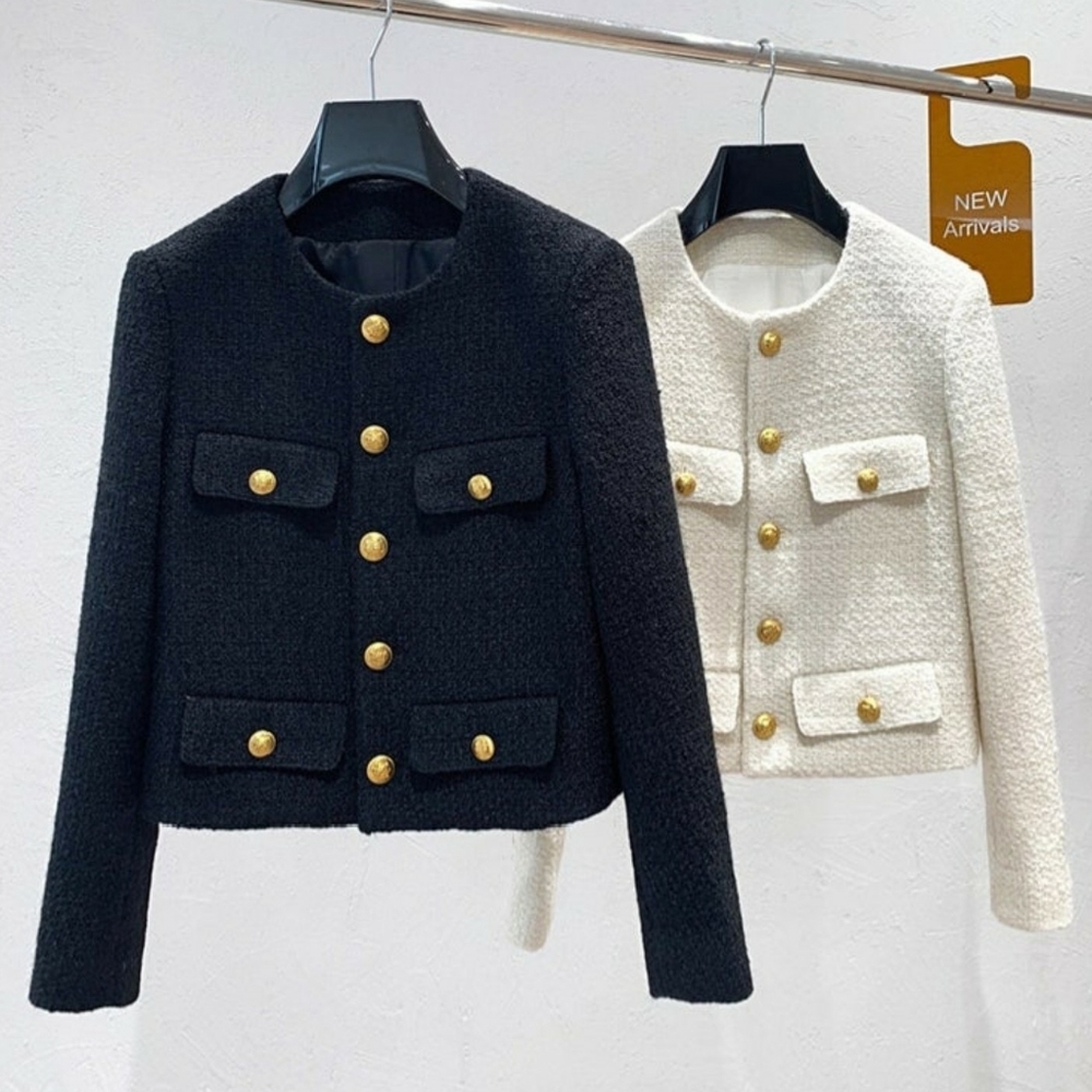 Black Tweeded Gold Button Jacket NWT